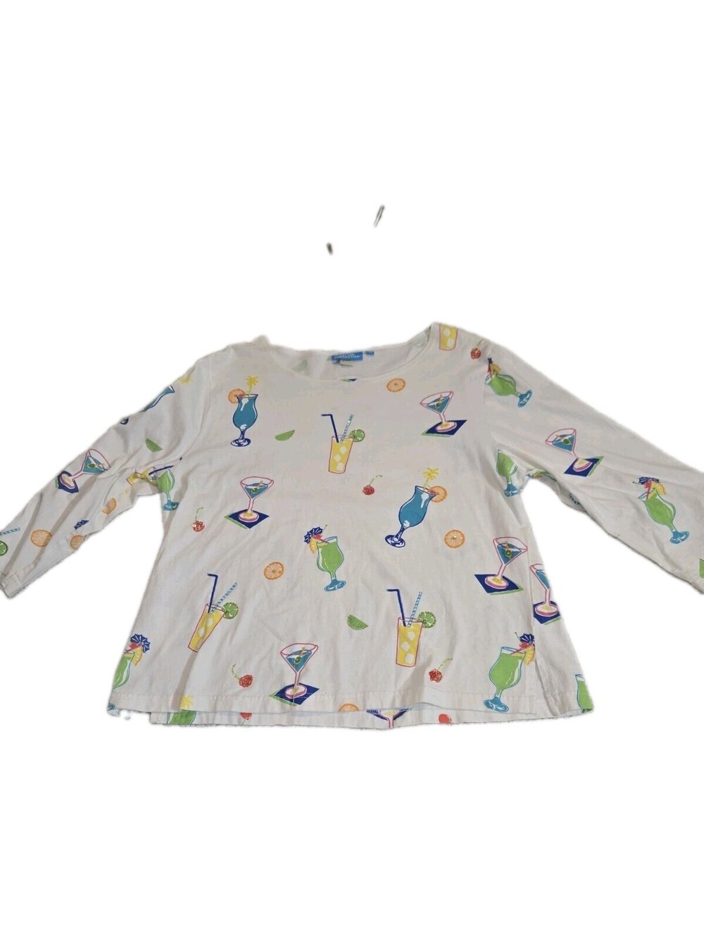 💯 Cotton  Sz XL Long Sleeve Shirt With All Over Cocktails Sequins Beach Vacatio